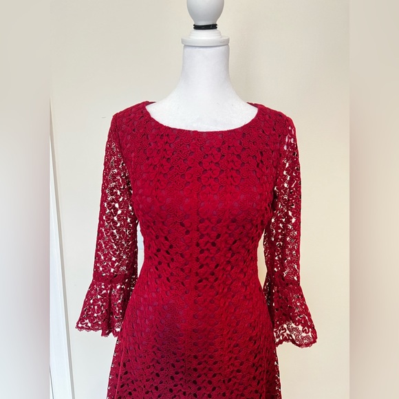 Rabbit Rabbit Rabbit Red Lace Dress 
Midi Length 3/4 Sleeves - Picture 6 of 6